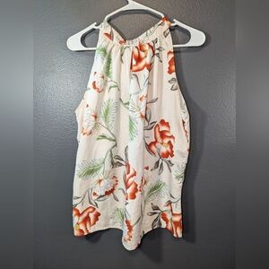 SHEIN Floral Halter Neck Tank Top - Cream and Orange